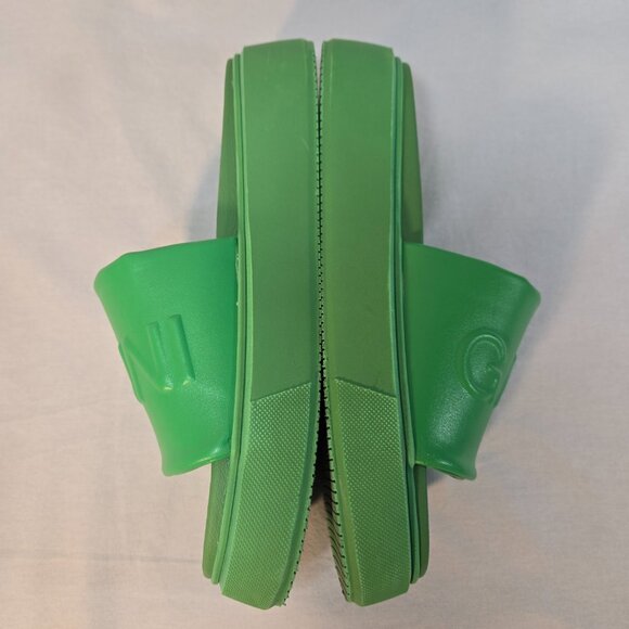 GANNI Green Vegea Slides Embossed Logo Slip-On Flat Platform Sandals Size 8.5/9. - Picture 11 of 16